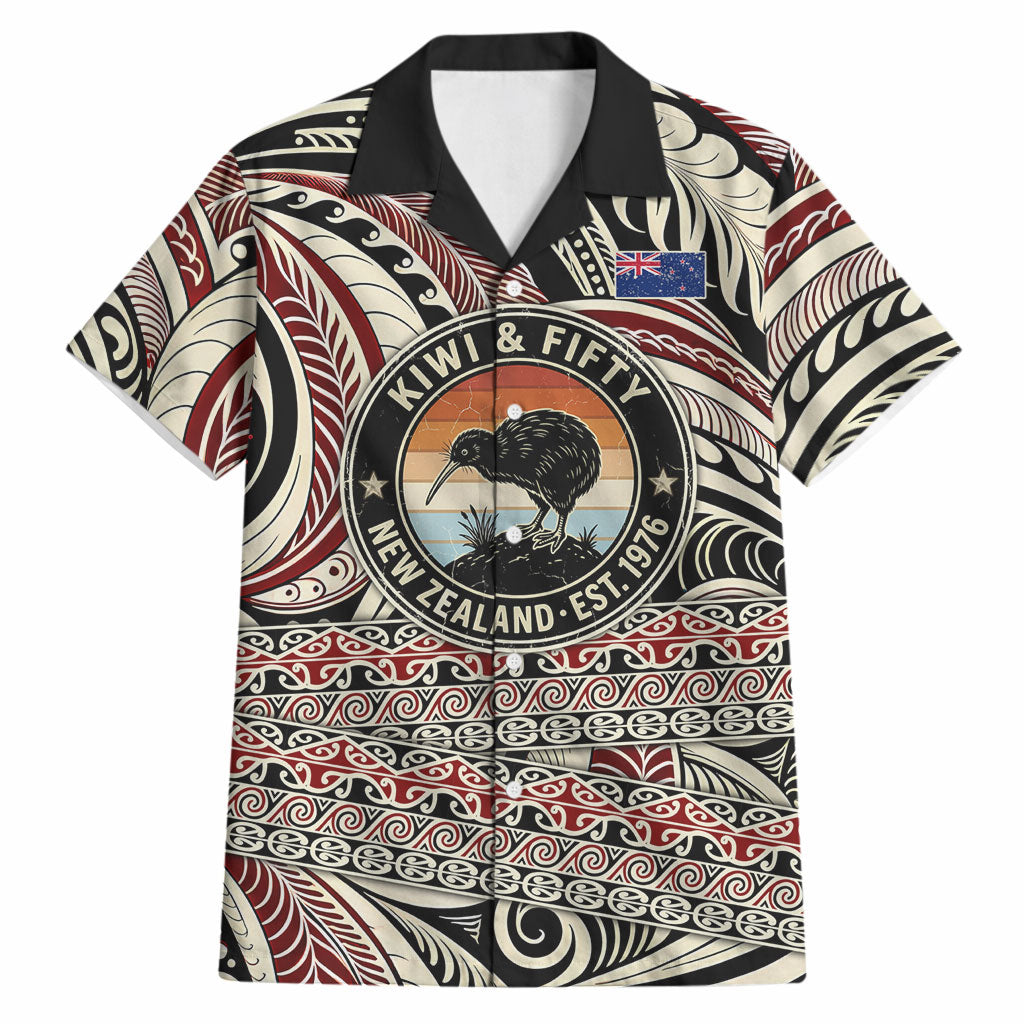 New Zealand 50th Birthday Kiwi Hawaiian Shirt Vintage Est 1976 Kiwi Sunset Maori TS04 Red Beige - Polynesian Pride