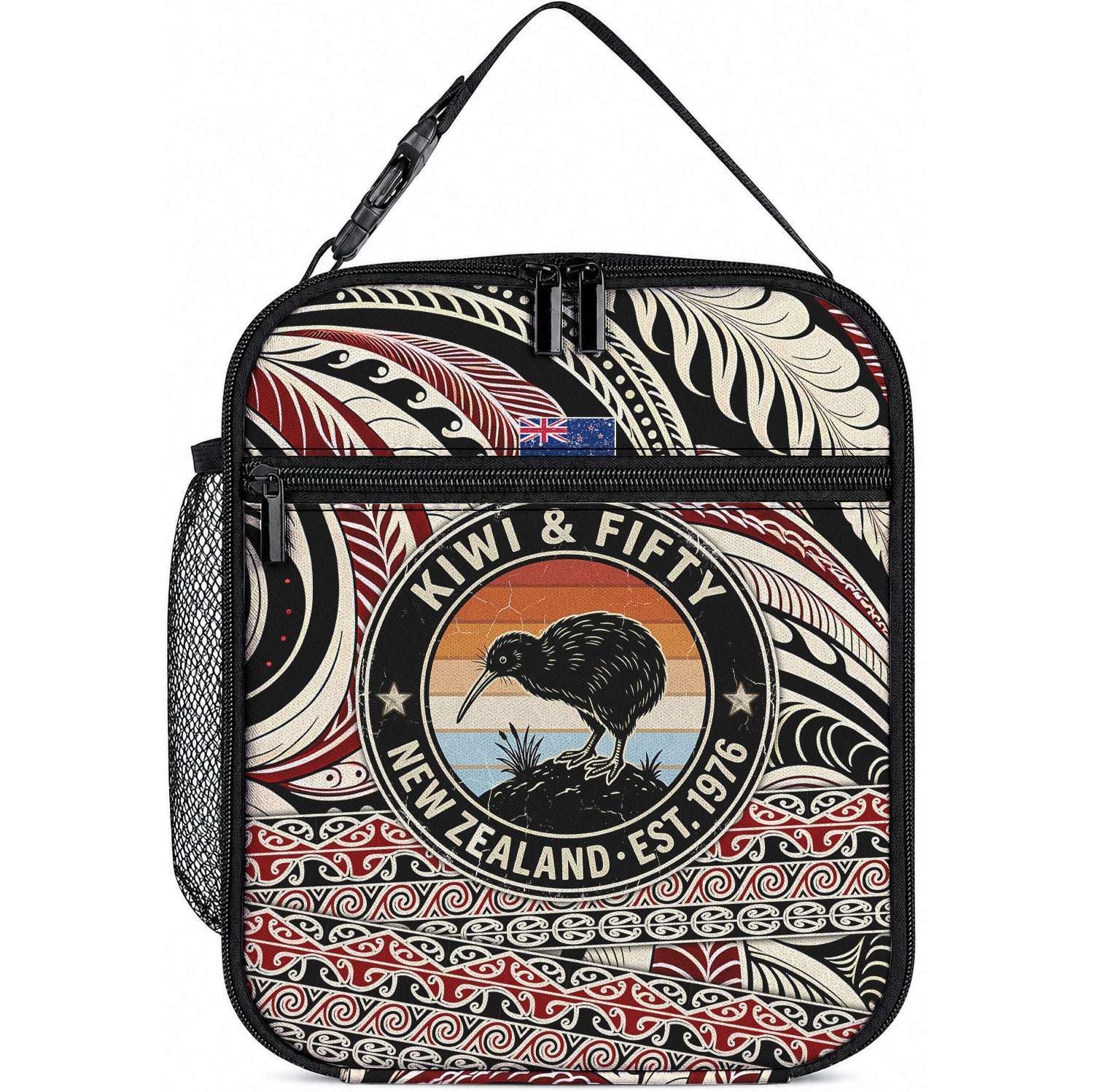 New Zealand 50th Birthday Kiwi Lunch Bag Vintage Est 1976 Kiwi Sunset Maori TS04 10.2 × 8.3 × 4.3 inch Red Beige - Polynesian Pride