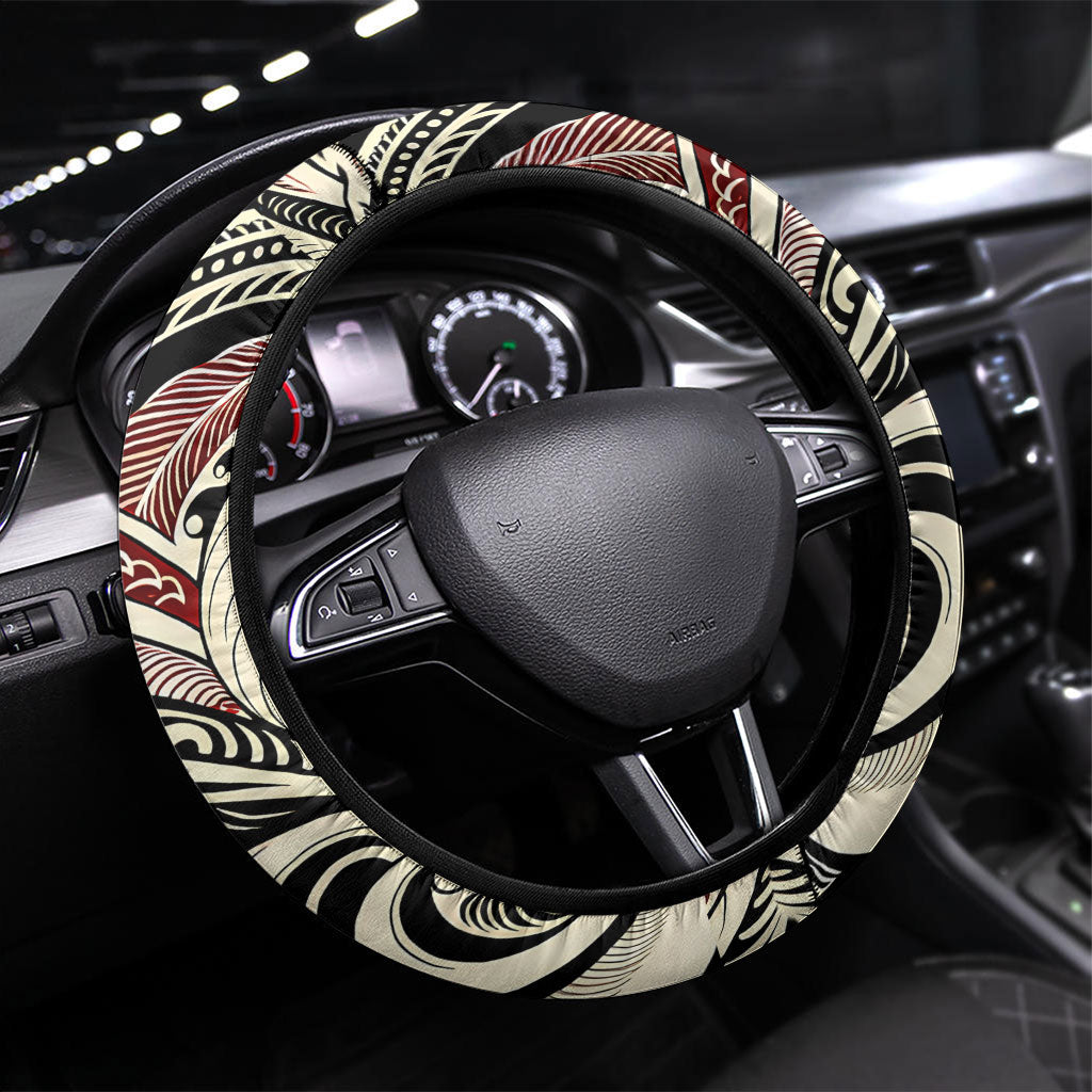 New Zealand 50th Birthday Kiwi Steering Wheel Cover Vintage Est 1976 Kiwi Sunset Maori TS04 Universal Fit Red Beige - Polynesian Pride