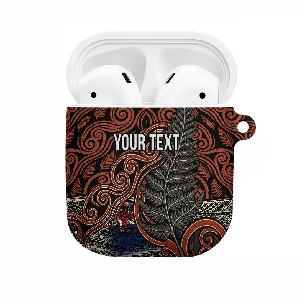 Personalised New Zealand 50th Birthday AirPods Case Aotearoa Tribal Pattern Silver Fern Flag TS04 Red Black - Polynesian Pride