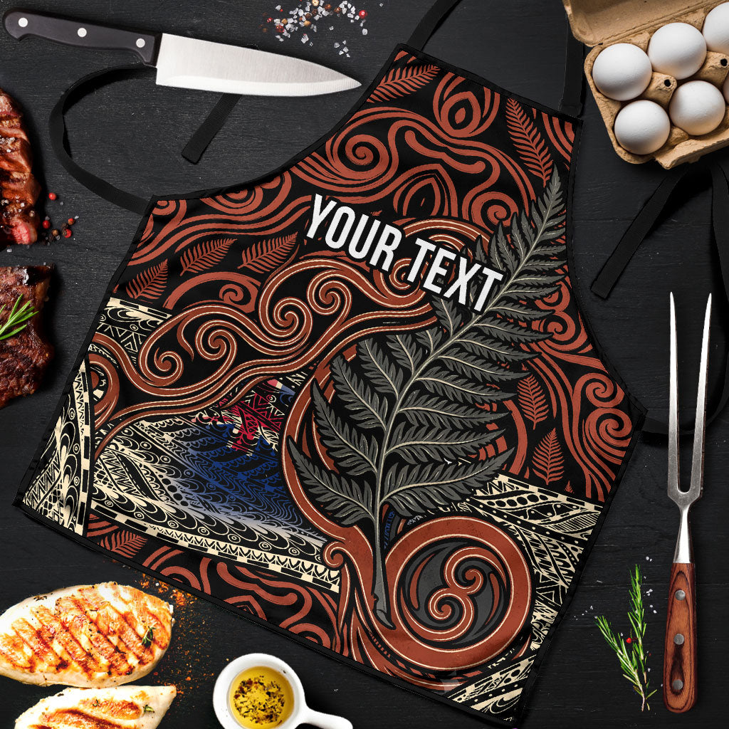 Personalised New Zealand 50th Birthday Apron Aotearoa Tribal Pattern Silver Fern Flag TS04 Red Black - Polynesian Pride