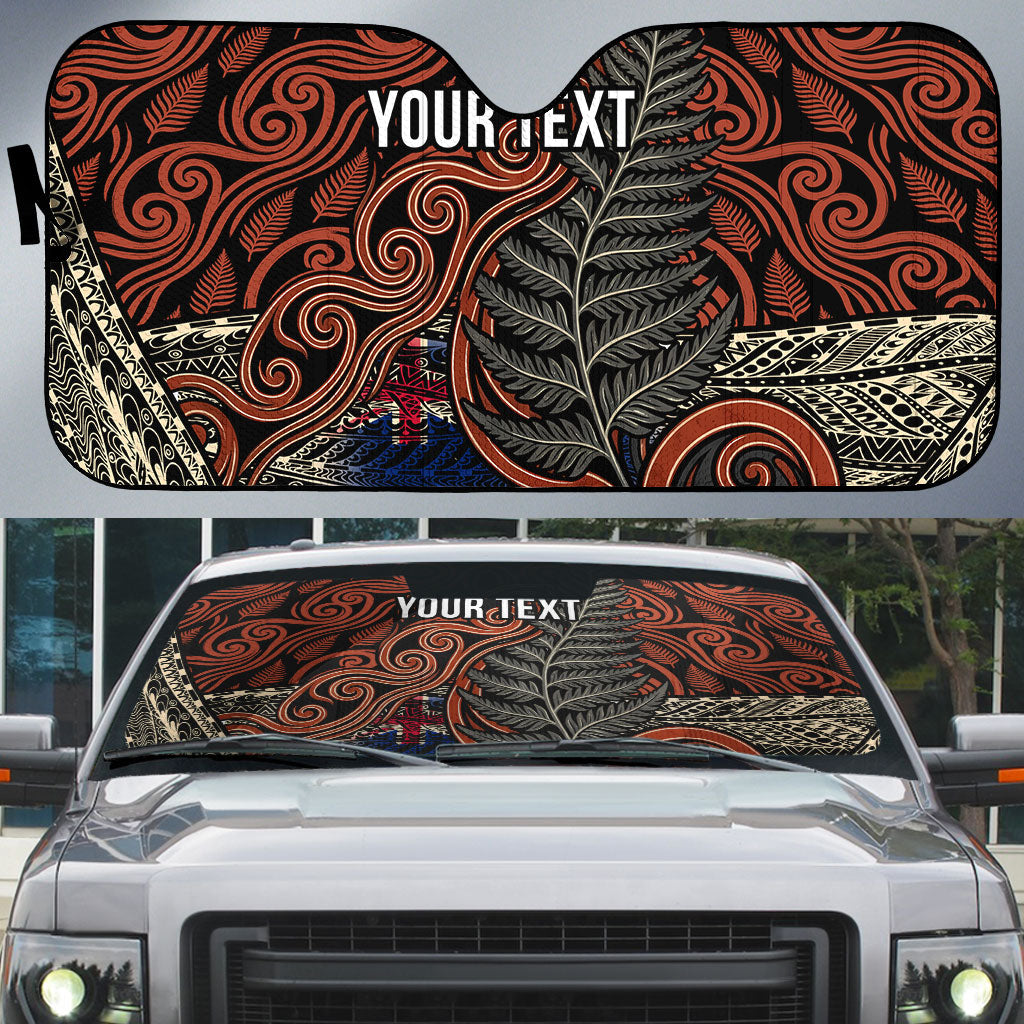 Personalised New Zealand 50th Birthday Auto Sun Shade Aotearoa Tribal Pattern Silver Fern Flag TS04 Red Black - Polynesian Pride