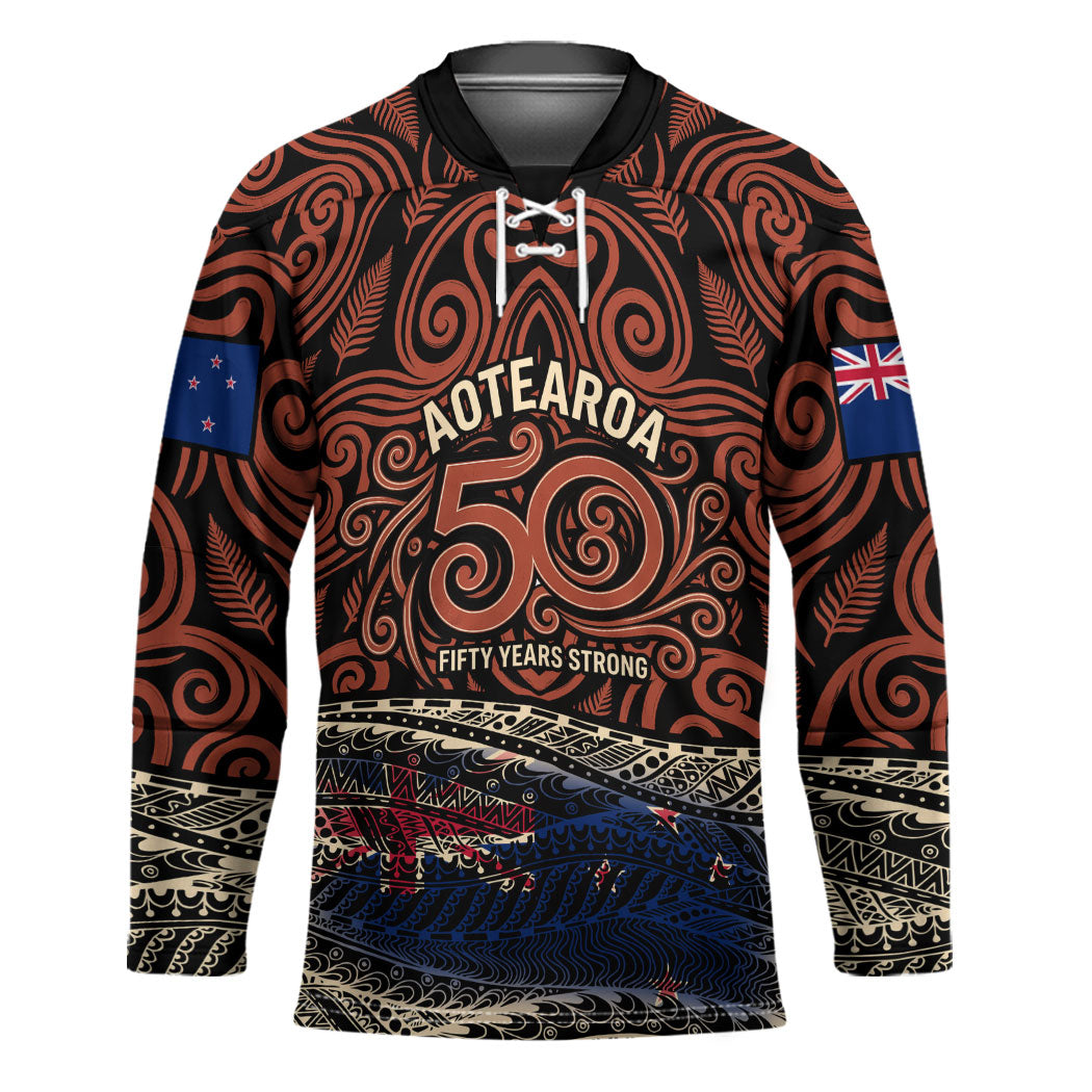 Personalised New Zealand 50th Birthday Hockey Jersey Aotearoa Tribal Pattern Silver Fern Flag TS04 Unisex Red Black - Polynesian Pride
