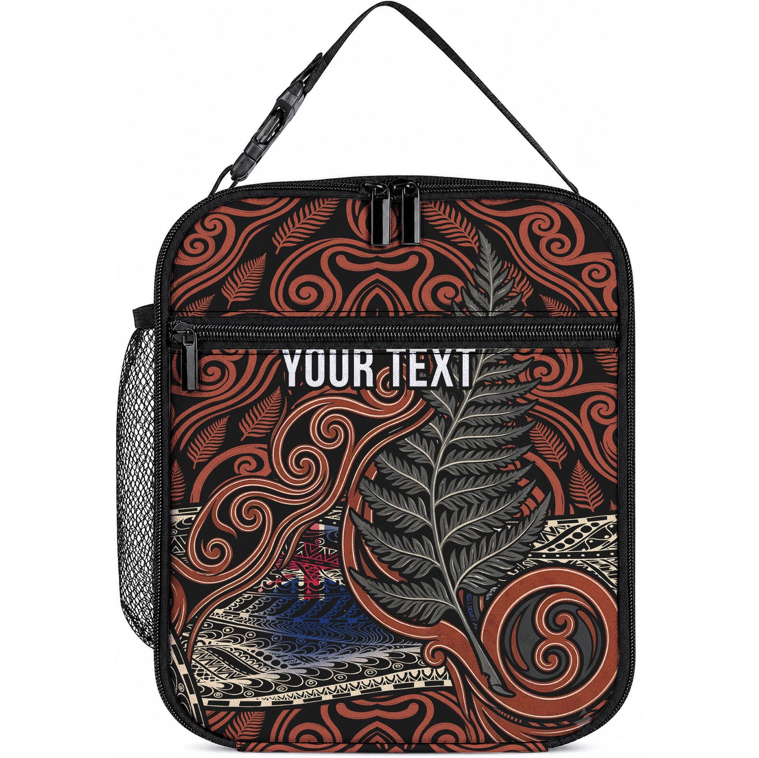 Personalised New Zealand 50th Birthday Lunch Bag Aotearoa Tribal Pattern Silver Fern Flag TS04 10.2 × 8.3 × 4.3 inch Red Black - Polynesian Pride