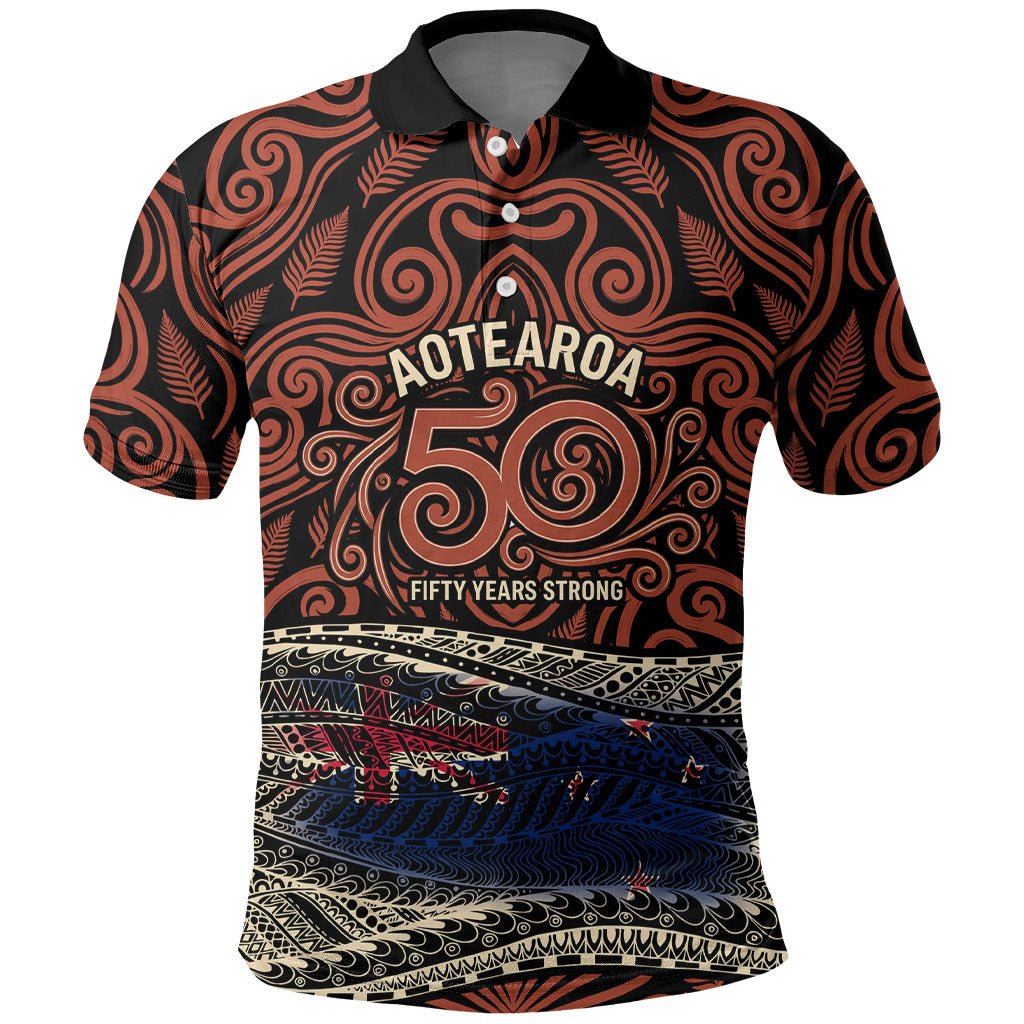 Personalised New Zealand 50th Birthday Polo Shirt Aotearoa Tribal Pattern Silver Fern Flag TS04 Red Black - Polynesian Pride
