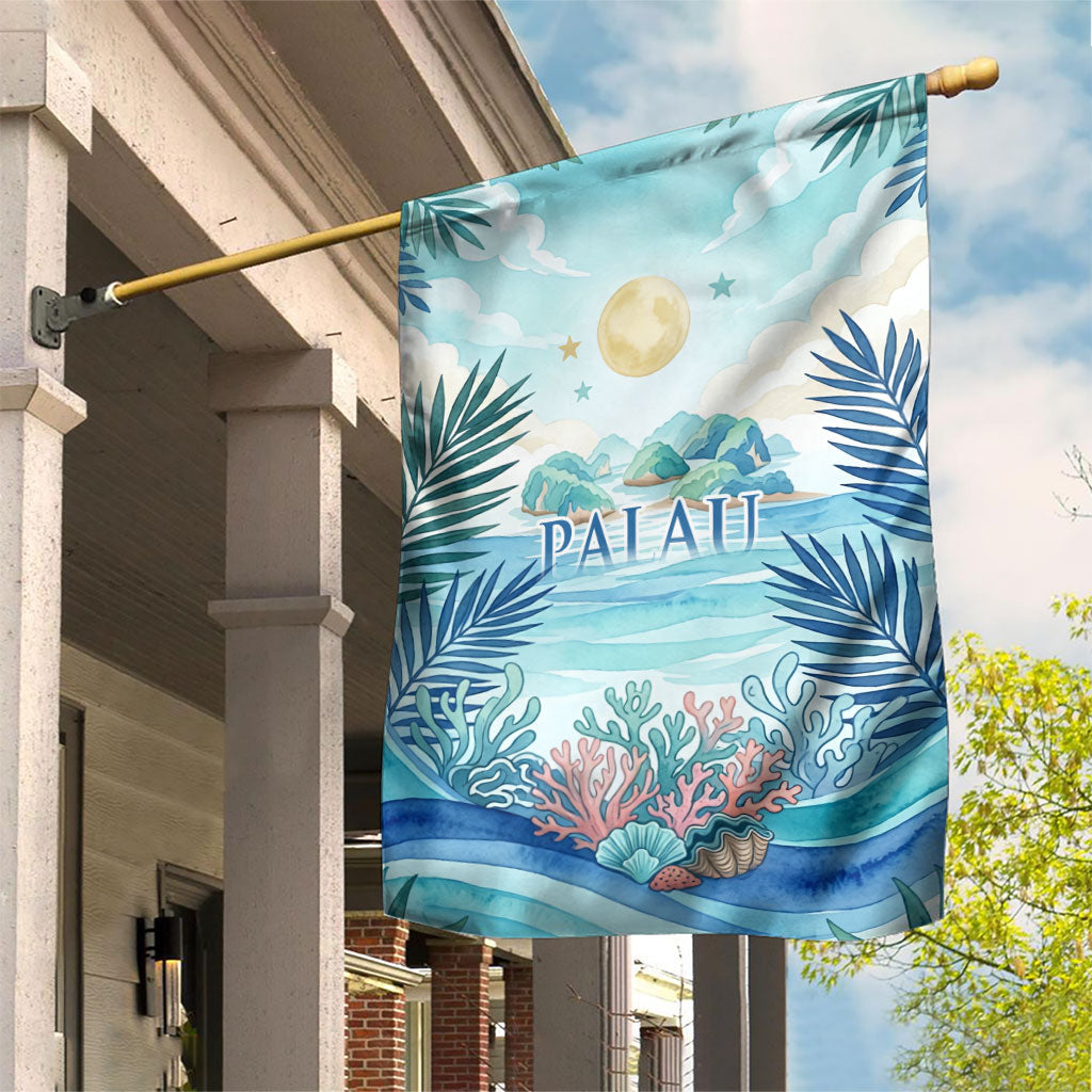 Palau Islands Of Wonder Natural Nature Garden Flag Watercolor Tropical Beach Waterfall Coral Reef Palm Leaves TS04 House Flag Blue Green - Polynesian Pride