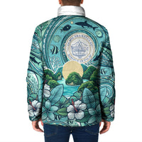Palau Official Seal Flag Padded Jacket Tribal Pattern Ocean Marine Life Tropical Hibiscus TS04 - Polynesian Pride