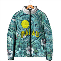 Palau Official Seal Flag Padded Jacket Tribal Pattern Ocean Marine Life Tropical Hibiscus TS04 - Polynesian Pride