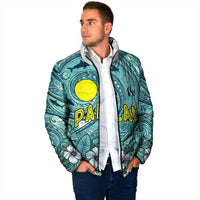 Palau Official Seal Flag Padded Jacket Tribal Pattern Ocean Marine Life Tropical Hibiscus TS04 - Polynesian Pride