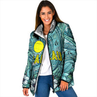Palau Official Seal Flag Padded Jacket Tribal Pattern Ocean Marine Life Tropical Hibiscus TS04 Women Blue Green - Polynesian Pride