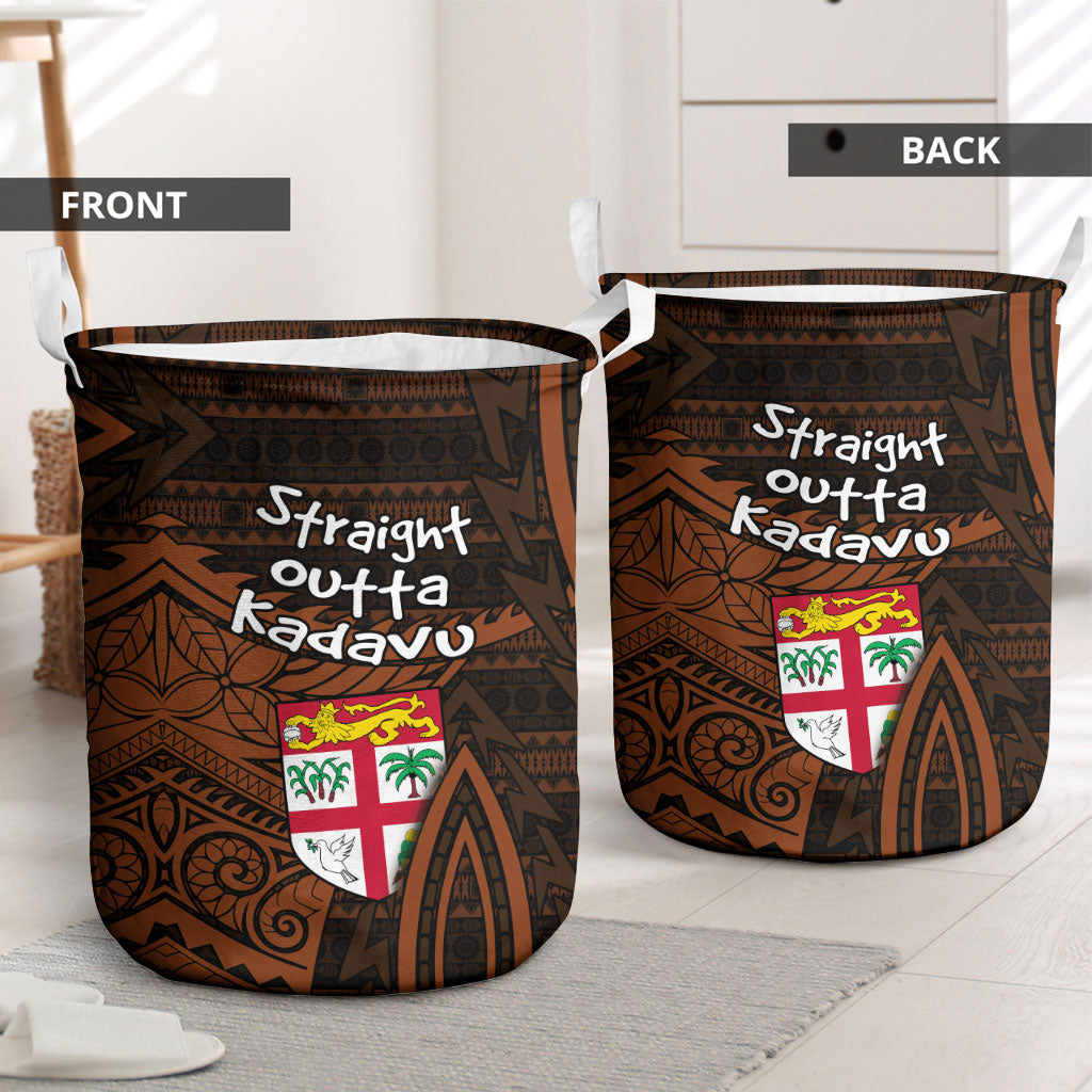 Straight Outta Kadavu Fiji Laundry Basket Tribal Polynesian Tattoo Coat Of Arms Flag