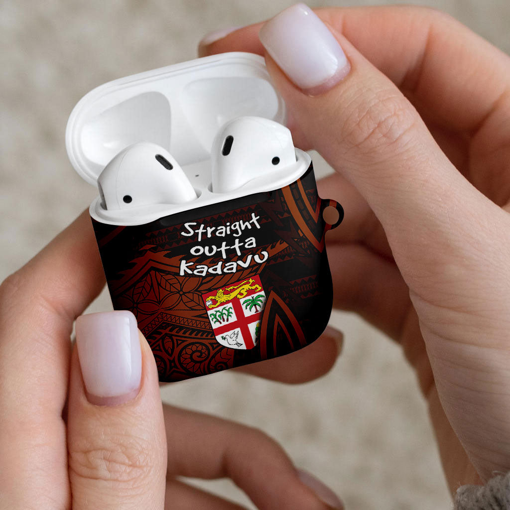 Straight Outta Kadavu Fiji AirPods Case Tribal Polynesian Tattoo Coat Of Arms Flag