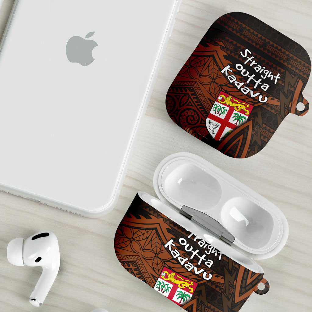 Straight Outta Kadavu Fiji AirPods Case Tribal Polynesian Tattoo Coat Of Arms Flag