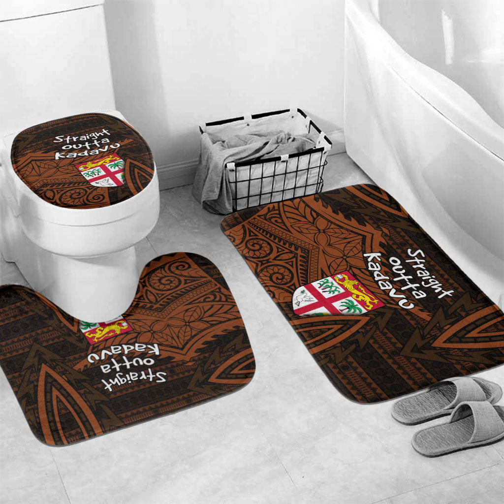 Straight Outta Kadavu Fiji Bathroom Set Tribal Polynesian Tattoo Coat Of Arms Flag