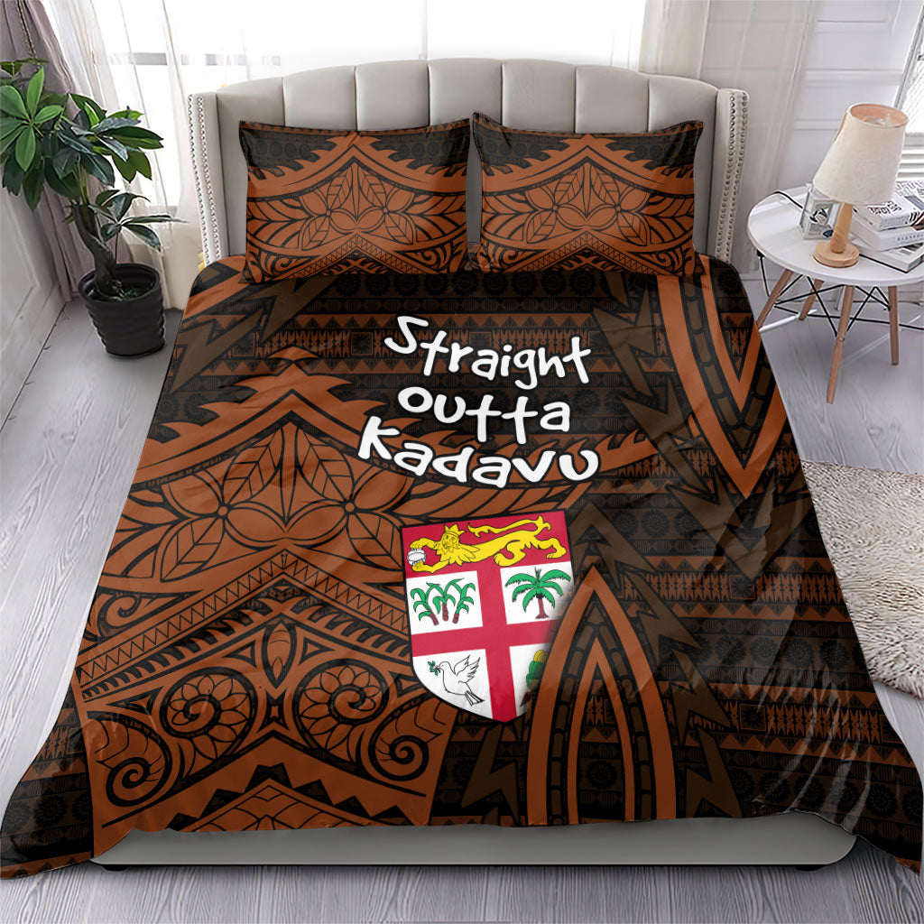 Straight Outta Kadavu Fiji Bedding Set Tribal Polynesian Tattoo Coat Of Arms Flag