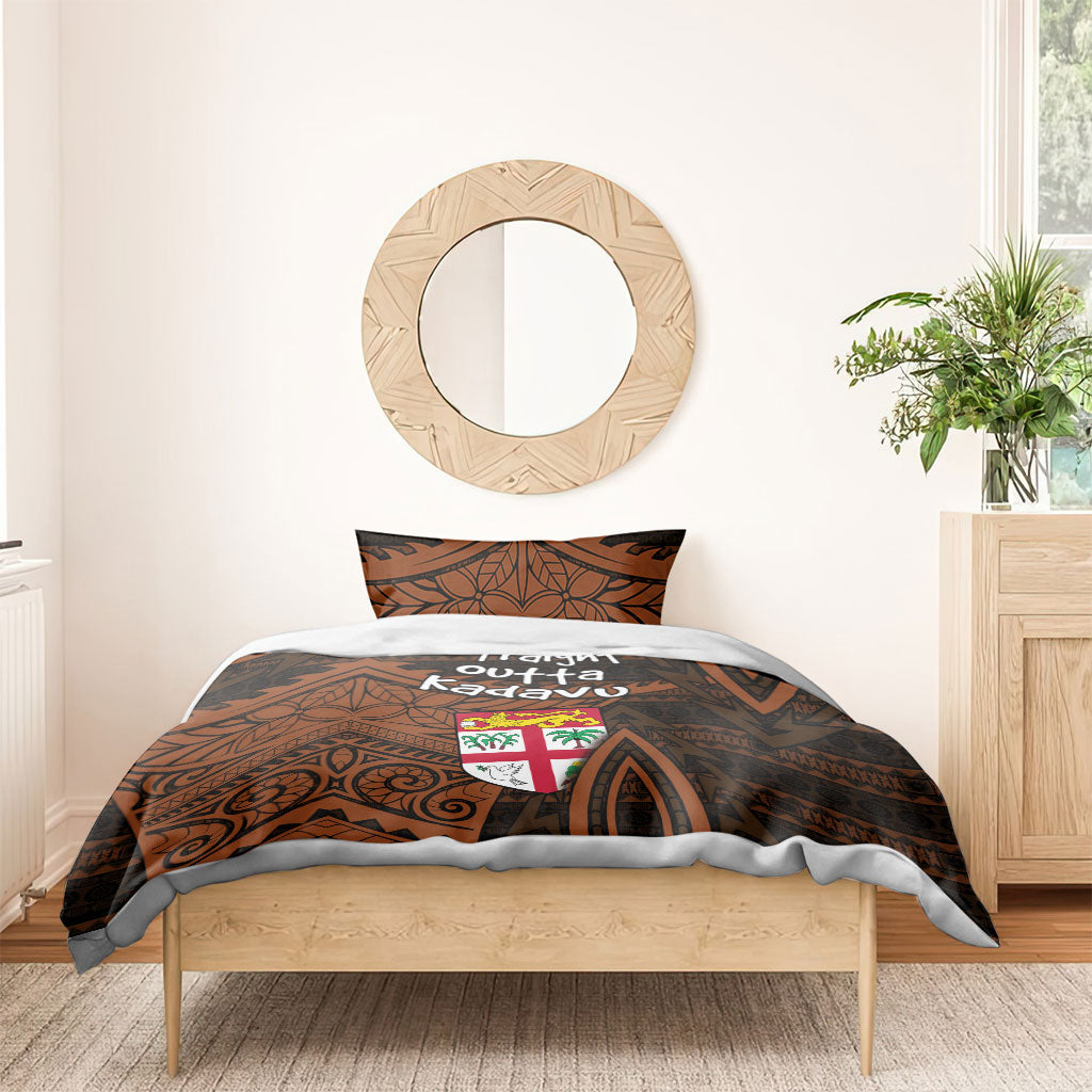 Straight Outta Kadavu Fiji Bedding Set Tribal Polynesian Tattoo Coat Of Arms Flag