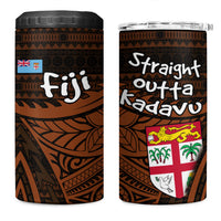 Straight Outta Kadavu Fiji 4 in 1 Can Cooler Tumbler Tribal Polynesian Tattoo Coat Of Arms Flag
