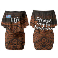 Straight Outta Kadavu Fiji Couples Matching Off Shoulder Short Dress and Long Sleeve Button Shirt Tribal Polynesian Tattoo Coat Of Arms Flag