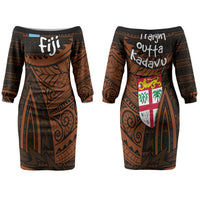 Straight Outta Kadavu Fiji Couples Matching Off The Shoulder Long Sleeve Dress and Hawaiian Shirt Tribal Polynesian Tattoo Coat Of Arms Flag