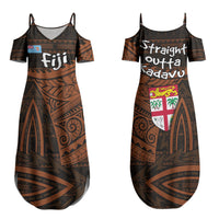 Straight Outta Kadavu Fiji Couples Matching Summer Maxi Dress and Hawaiian Shirt Tribal Polynesian Tattoo Coat Of Arms Flag