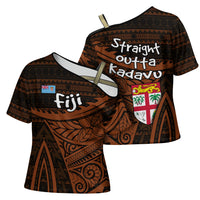 Straight Outta Kadavu Fiji Cross Shoulder Shirt Tribal Polynesian Tattoo Coat Of Arms Flag