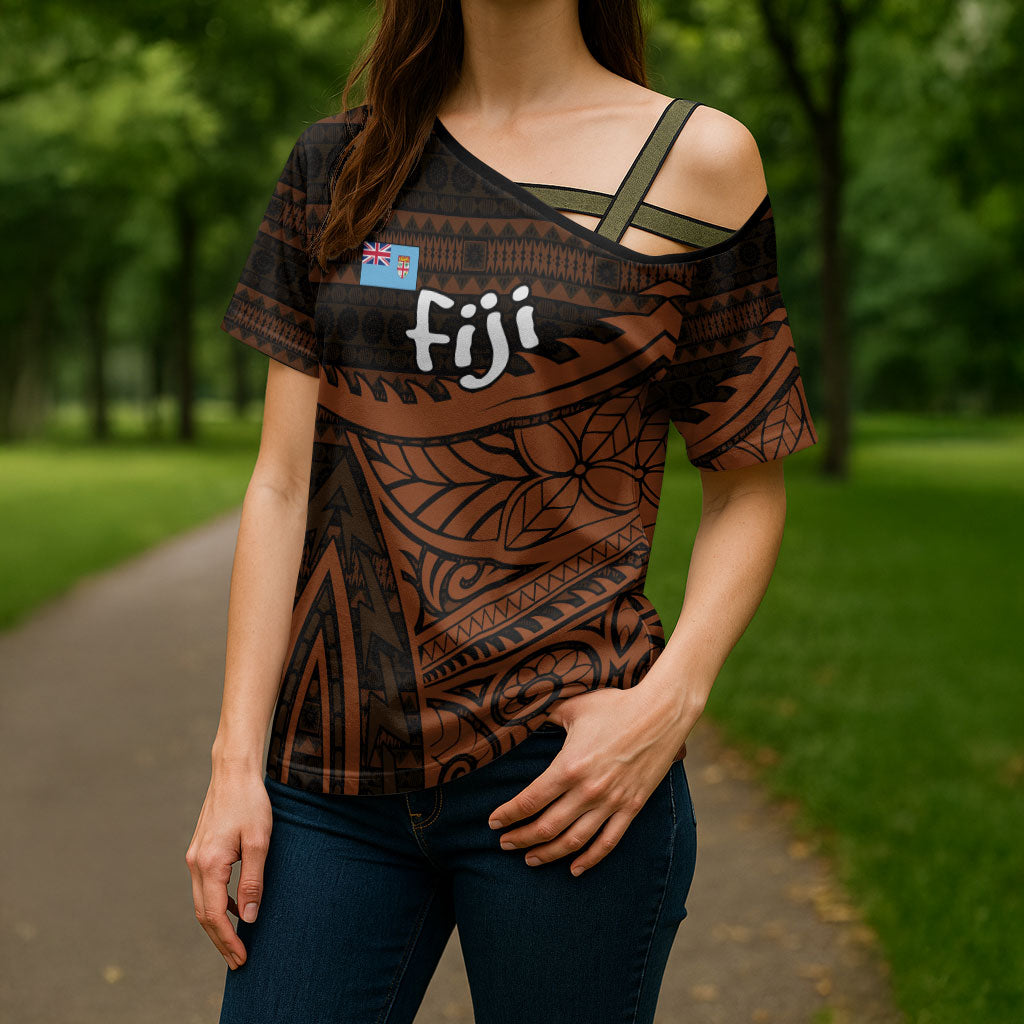 Straight Outta Kadavu Fiji Cross Shoulder Shirt Tribal Polynesian Tattoo Coat Of Arms Flag