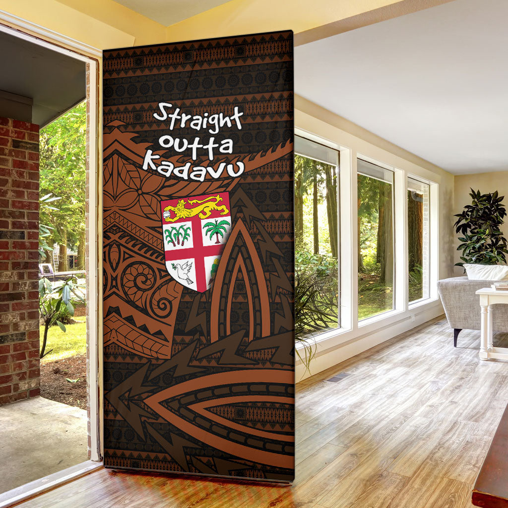 Straight Outta Kadavu Fiji Door Cover Tribal Polynesian Tattoo Coat Of Arms Flag