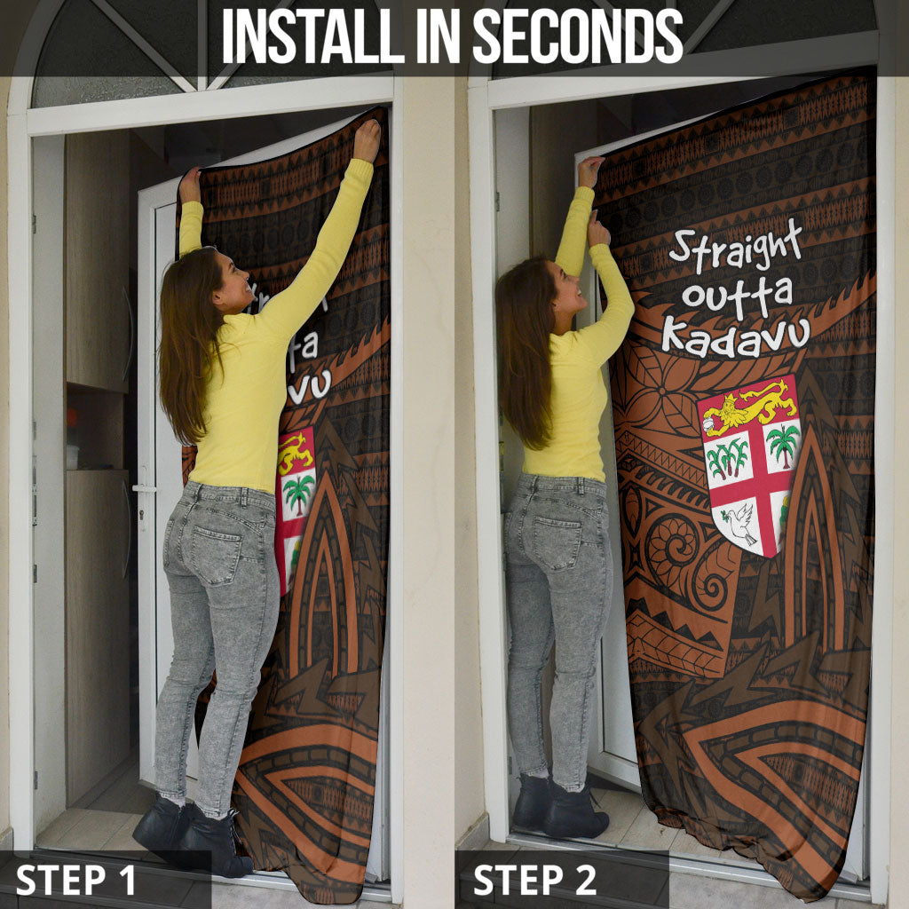 Straight Outta Kadavu Fiji Door Cover Tribal Polynesian Tattoo Coat Of Arms Flag