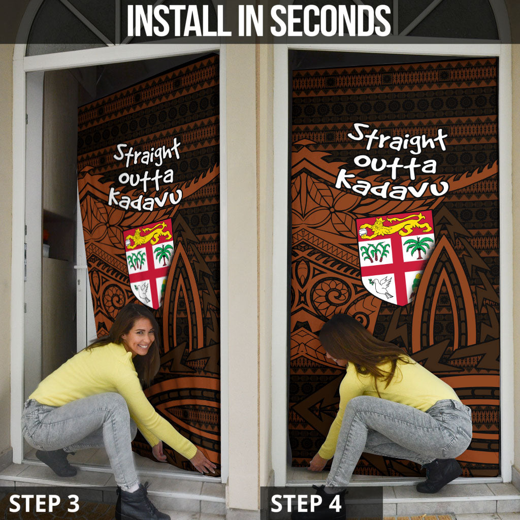 Straight Outta Kadavu Fiji Door Cover Tribal Polynesian Tattoo Coat Of Arms Flag