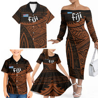 Straight Outta Kadavu Fiji Family Matching Off The Shoulder Long Sleeve Dress and Hawaiian Shirt Tribal Polynesian Tattoo Coat Of Arms Flag