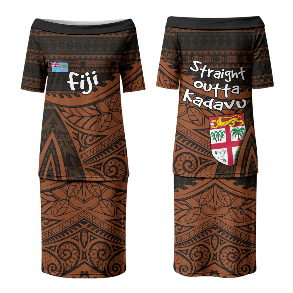 Straight Outta Kadavu Fiji Family Matching Puletasi and Hawaiian Shirt Tribal Polynesian Tattoo Coat Of Arms Flag
