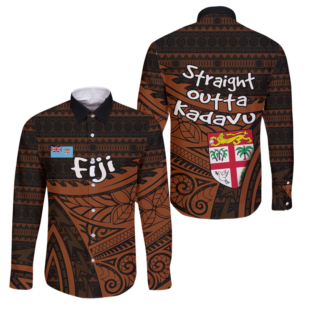 Straight Outta Kadavu Fiji Family Matching Short Sleeve Bodycon Dress and Hawaiian Shirt Tribal Polynesian Tattoo Coat Of Arms Flag