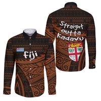 Straight Outta Kadavu Fiji Family Matching Short Sleeve Bodycon Dress and Hawaiian Shirt Tribal Polynesian Tattoo Coat Of Arms Flag