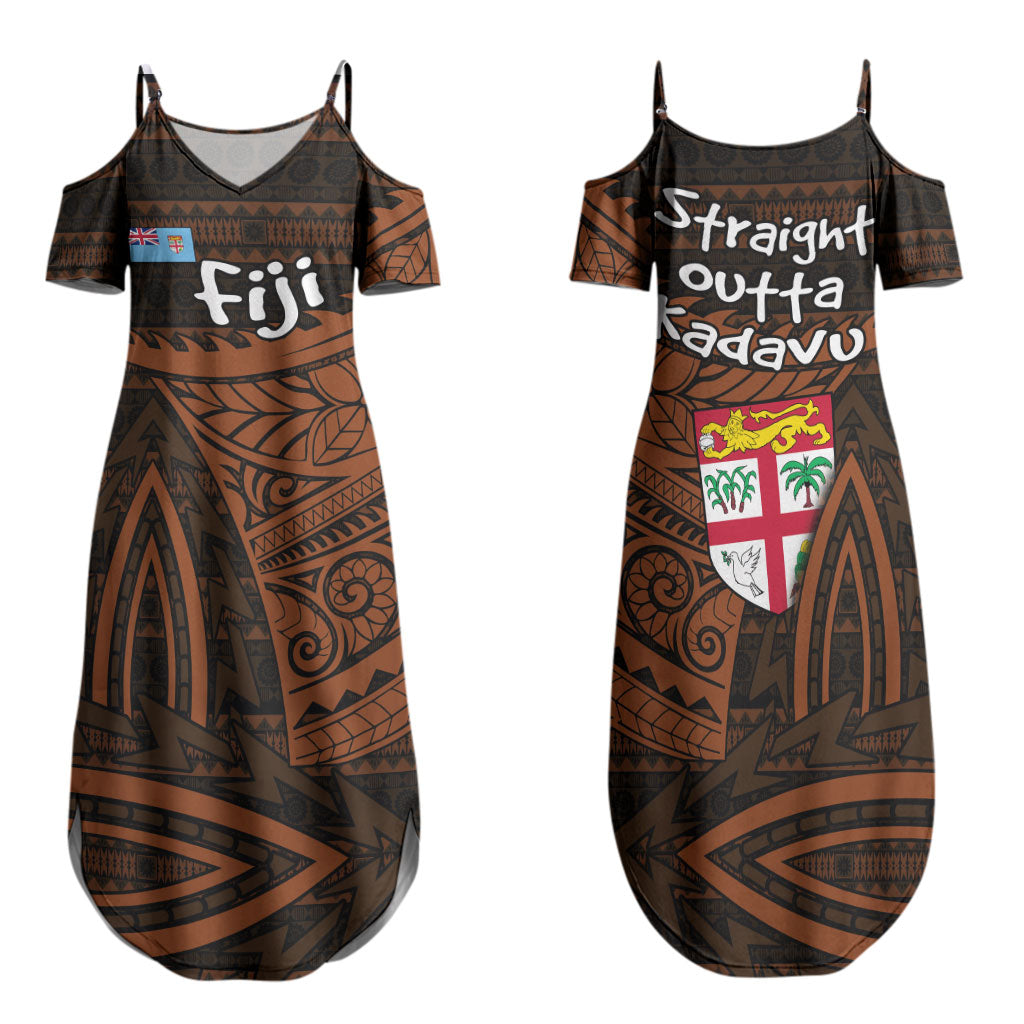 Straight Outta Kadavu Fiji Family Matching Summer Maxi Dress and Hawaiian Shirt Tribal Polynesian Tattoo Coat Of Arms Flag