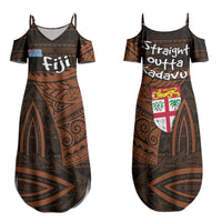 Straight Outta Kadavu Fiji Family Matching Summer Maxi Dress and Hawaiian Shirt Tribal Polynesian Tattoo Coat Of Arms Flag
