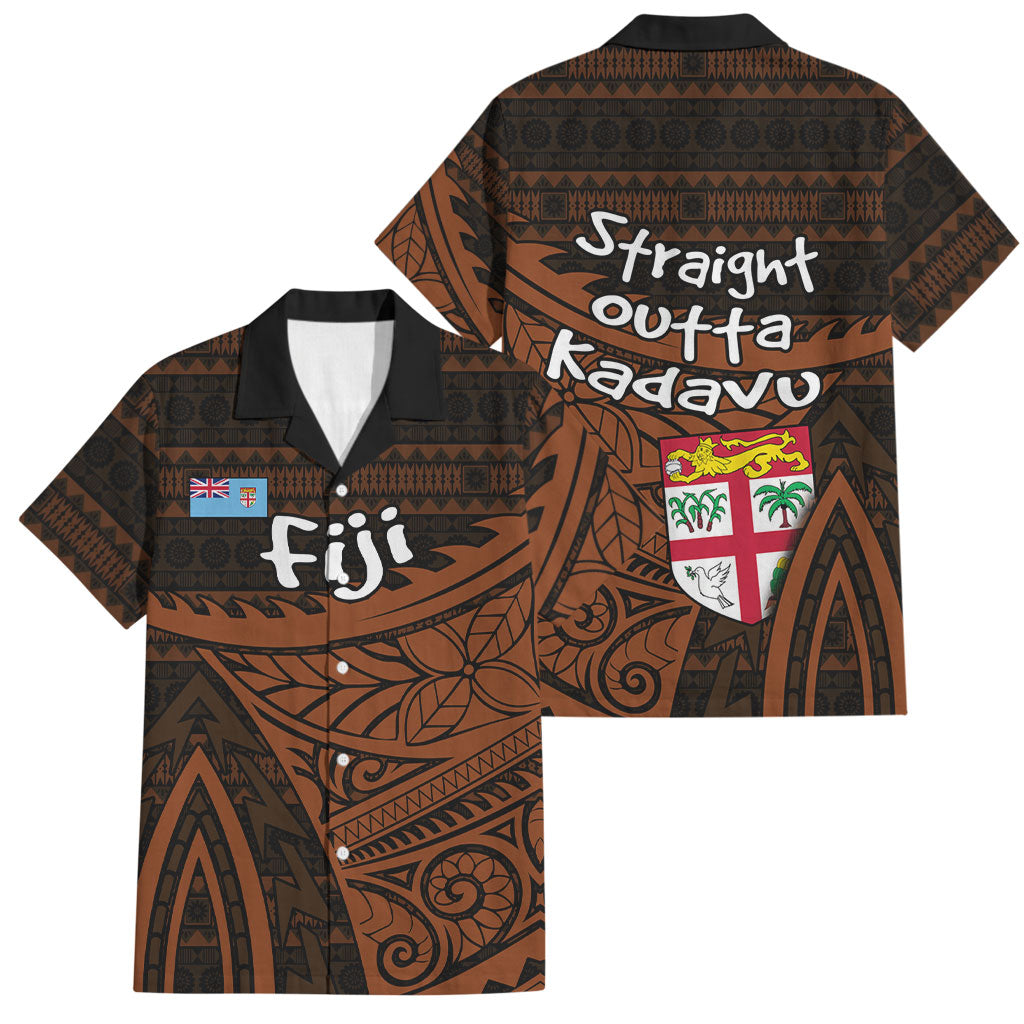 Straight Outta Kadavu Fiji Family Matching Summer Maxi Dress and Hawaiian Shirt Tribal Polynesian Tattoo Coat Of Arms Flag