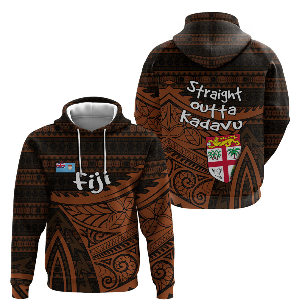 Straight Outta Kadavu Fiji Hoodie Tribal Polynesian Tattoo Coat Of Arms Flag