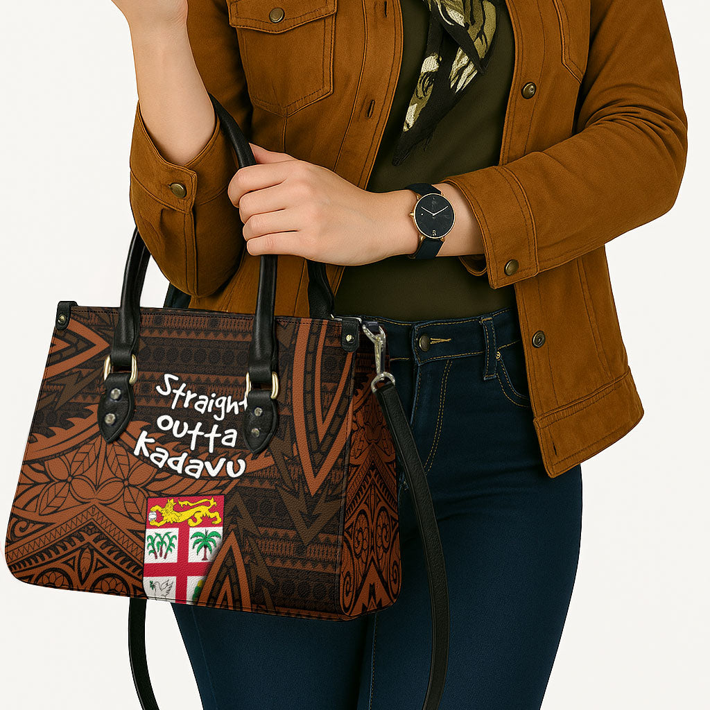 Straight Outta Kadavu Fiji Leather Bag Tribal Polynesian Tattoo Coat Of Arms Flag