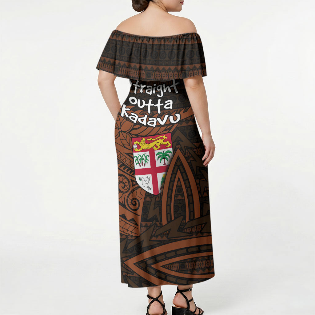 Straight Outta Kadavu Fiji Off Shoulder Maxi Dress Tribal Polynesian Tattoo Coat Of Arms Flag