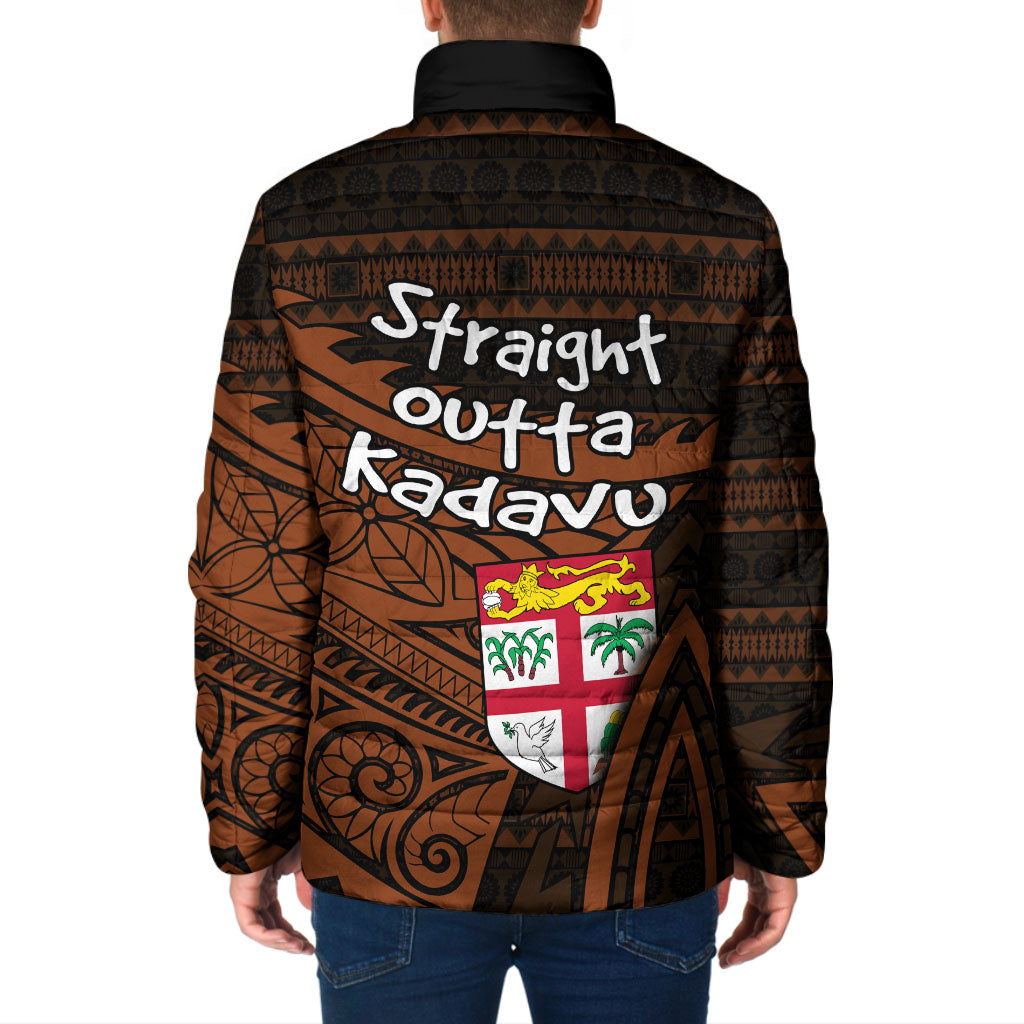 Straight Outta Kadavu Fiji Padded Jacket Tribal Polynesian Tattoo Coat Of Arms Flag