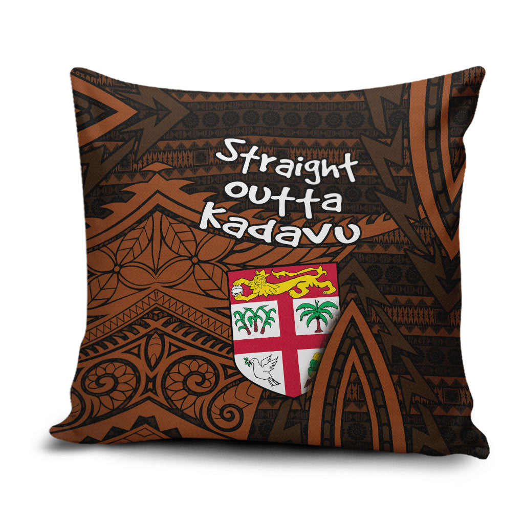 Straight Outta Kadavu Fiji Pillow Cover Tribal Polynesian Tattoo Coat Of Arms Flag