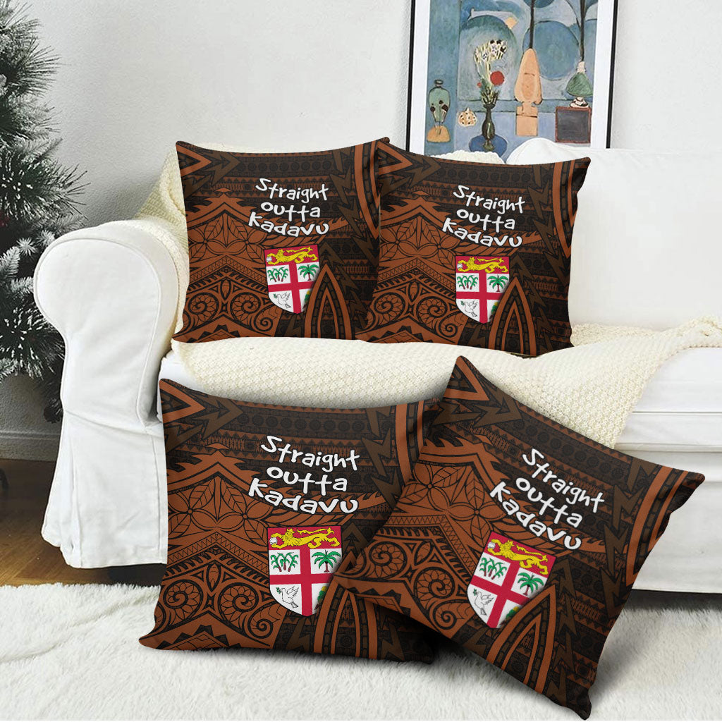 Straight Outta Kadavu Fiji Pillow Cover Tribal Polynesian Tattoo Coat Of Arms Flag