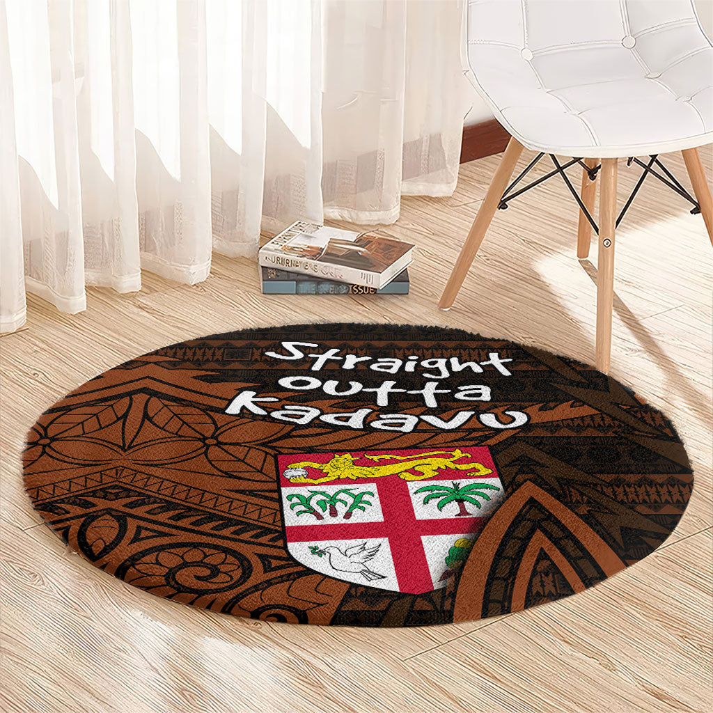 Straight Outta Kadavu Fiji Round Carpet Tribal Polynesian Tattoo Coat Of Arms Flag
