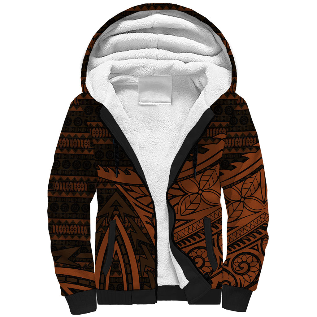 Straight Outta Kadavu Fiji Sherpa Hoodie Tribal Polynesian Tattoo Coat Of Arms Flag TS04 Unisex Brown Black - Polynesian Pride
