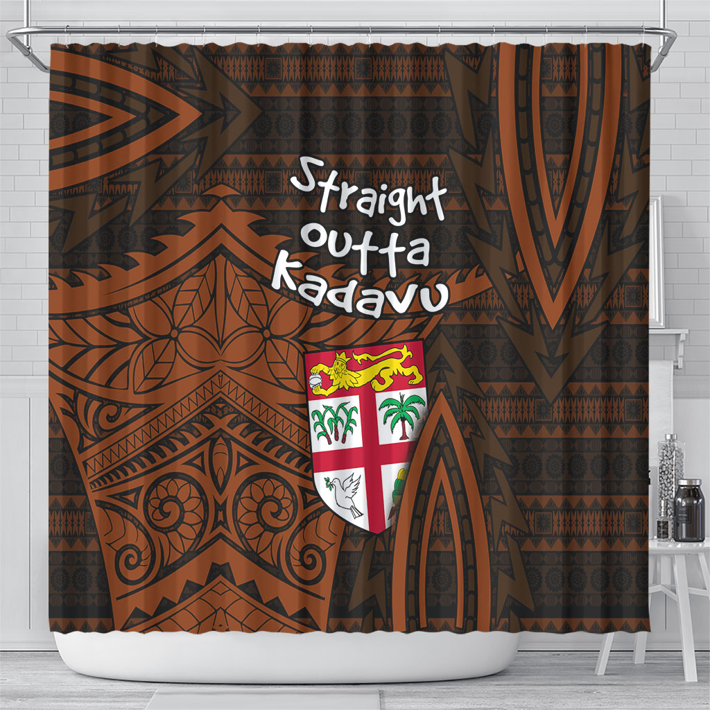 Straight Outta Kadavu Fiji Shower Curtain Tribal Polynesian Tattoo Coat Of Arms Flag