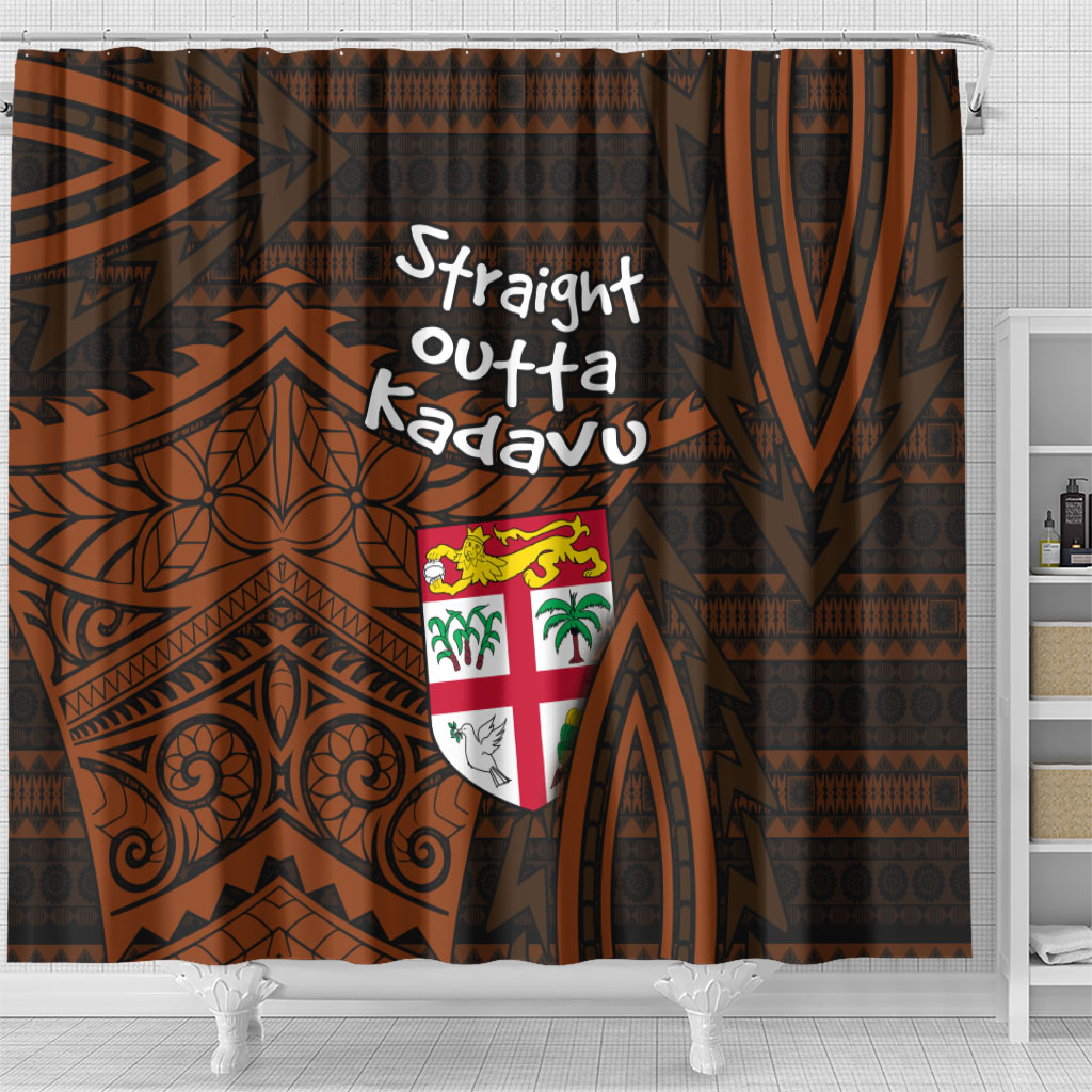 Straight Outta Kadavu Fiji Shower Curtain Tribal Polynesian Tattoo Coat Of Arms Flag