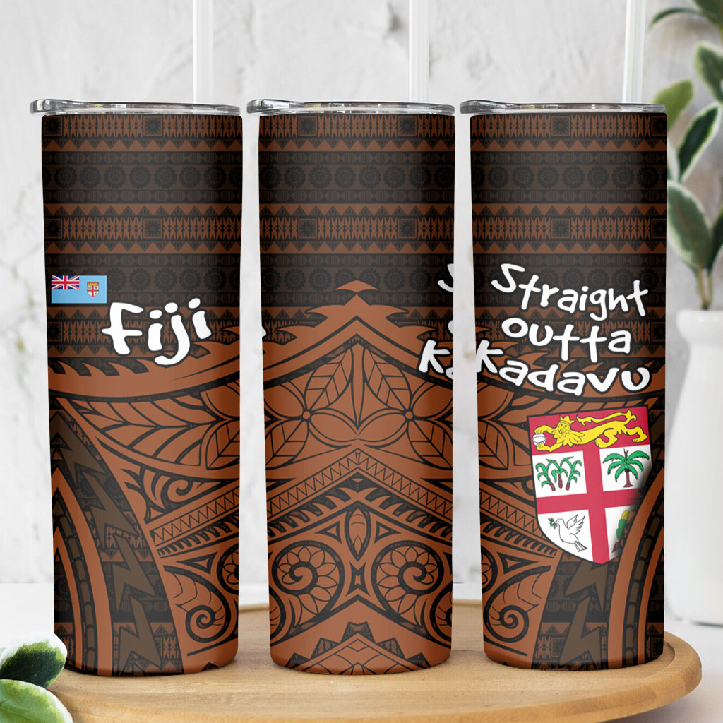 Straight Outta Kadavu Fiji Skinny Tumbler Tribal Polynesian Tattoo Coat Of Arms Flag