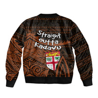 Straight Outta Kadavu Fiji Sleeve Zip Bomber Jacket Tribal Polynesian Tattoo Coat Of Arms Flag