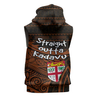 Straight Outta Kadavu Fiji Sleeveless Zip Hoodie Tribal Polynesian Tattoo Coat Of Arms Flag