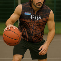 Straight Outta Kadavu Fiji Sleeveless Zip Hoodie Tribal Polynesian Tattoo Coat Of Arms Flag